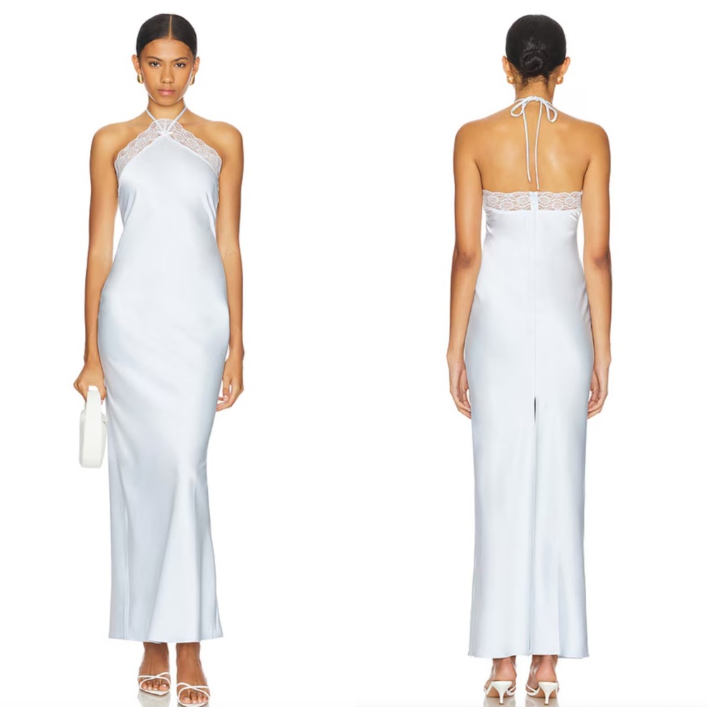 MAJORELLE Light Blue Lace Maxi Dress